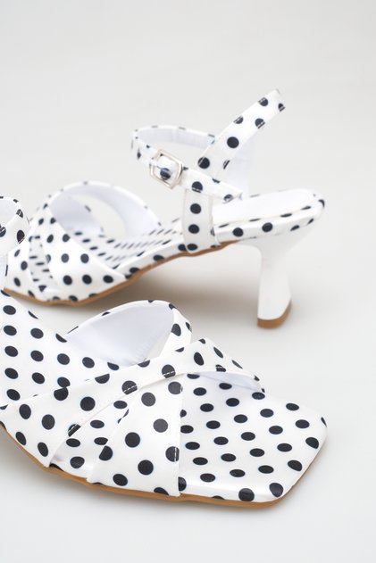 Women's Satin Polka Dot Thick Heeled Sandals