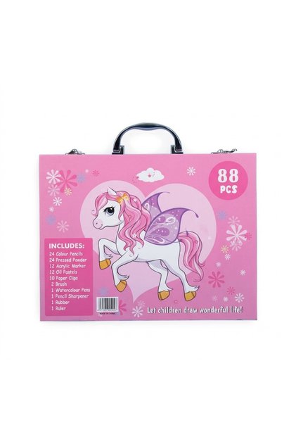 88 Piece Unicorn Art & Drawing Set in Portable Carry Case | Kids Coloring & Painting Kit