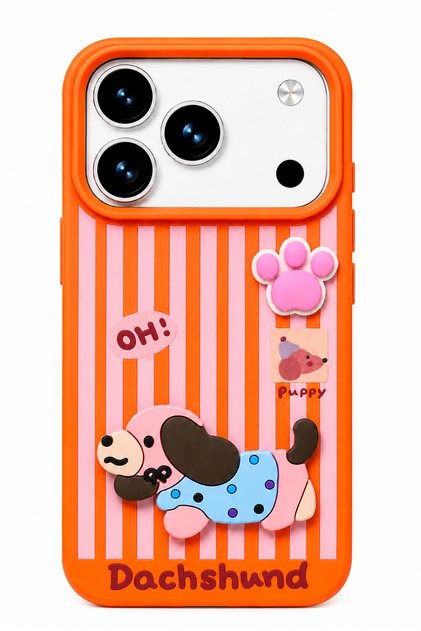3D Dog Figure Striped Silicone Phone Case Compatible with iPhone 17 Pro Max / 18 Pro Max Dachshund