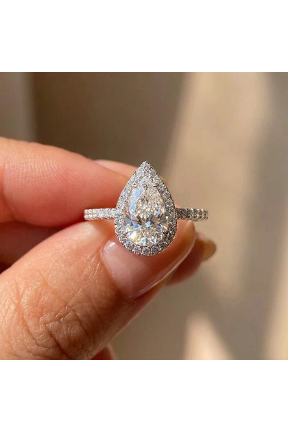 9 Silver 1 Carats 925 Sterling Silver 1CT Simple Sparkling Pear Shape Zircon Ring For Women Engageme