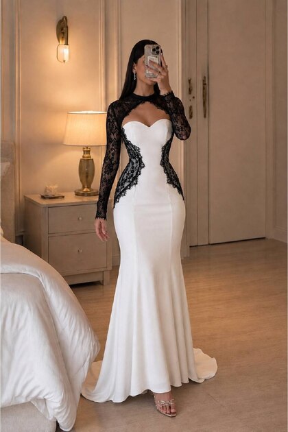 Mira Maxi Evening Dress with Black Lace