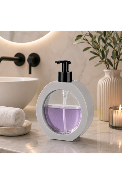 370 ml Modern Design Liquid Soap Dispenser | Gray | Bathroom and Kitchen Liquid Soap Dispenser with Transparent Reservoir and Hard Plastic Body