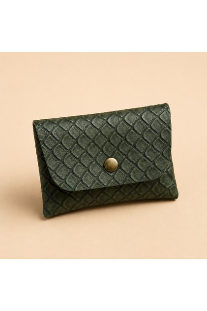 Mini Cüzdan Timsah Desen | Haki Yeşil Çıtçıtlı 10x7 cm