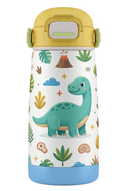 420 ml Yellow Green Blue Boy Cute Dinosaur Stainless Steel Water Bottle - 60005