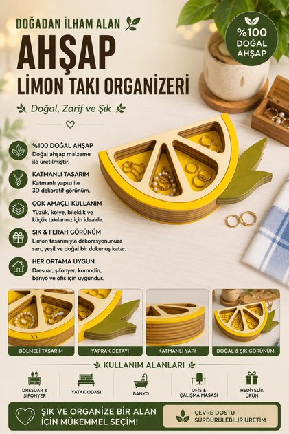 Wooden Lemon Jewelry Organizer | Compartmentalized Jewelry Box | Necklace Ring Bracelet Organizer | Decorative Gift Item