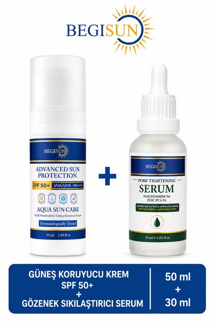 Spf 50+ Water Based Sunscreen 50 ml + Pore Tightening Niacinamide Serum 30 ml Double Set