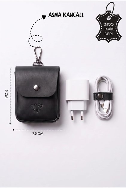Hakiki Deri Mini Kupe Organizer Kılıf - Şarj Aleti , Kulaklık Ve Küçük Aksesuarlar Taşıma Kılıfı