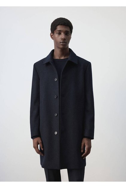 Wool coat with shirt collar