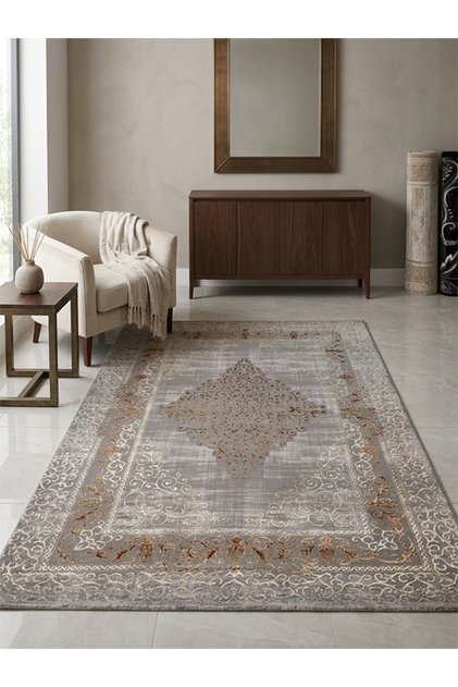 Florence Turkish Carpet - Neoclassic Luxury Silver Gray and Bronze Gold Motifs