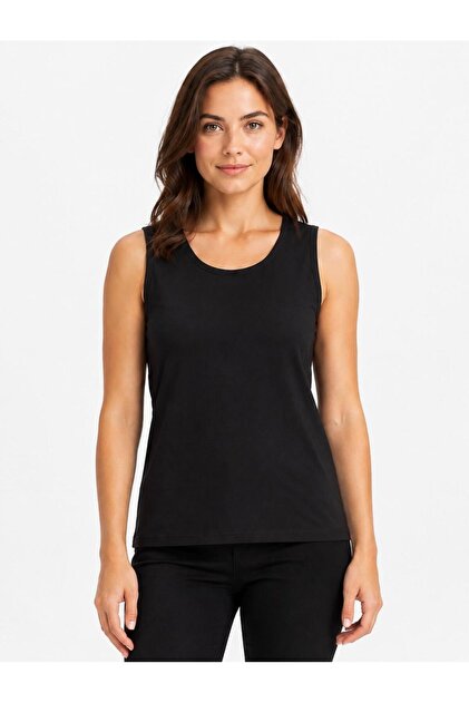 Women's Black Lycra Single Jersey Crew Neck Sleeveless T-Shirt-D2277