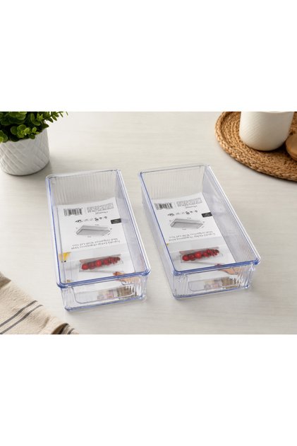2250 Ml 2’li Kapaklı Düzenleyici Saklama Kutusu Şeffaf Plastik Organizer – Üst Üste İstiflenebilir