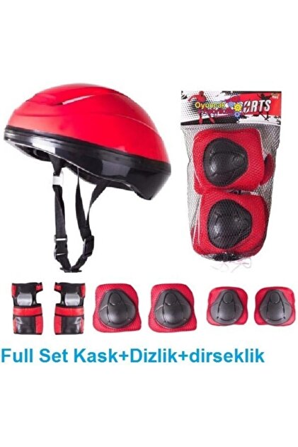 Çocuk Için Kask Dizlik Dirseklik Koruyucu Set Kırmızı Kırmızı