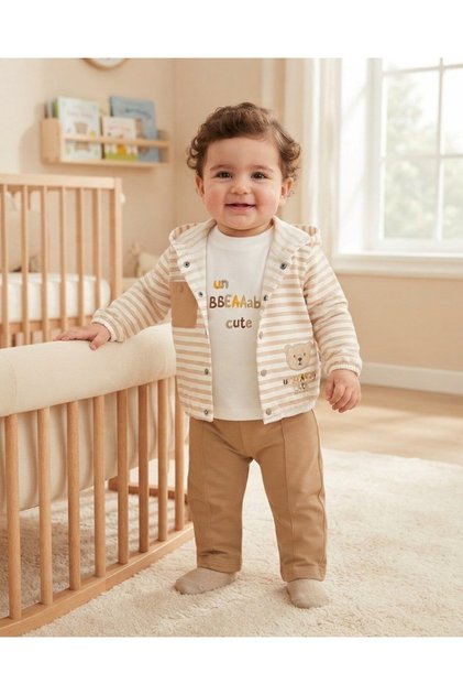 Baby Boy Seasonal Striped Cardigan, 3 Piece 100% Cotton 3-6-9-12-18 Months 3-Piece Top and Bottom Set