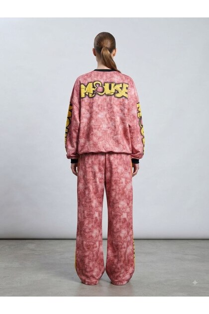 Trendy 3-Thread Brushed Fleece Tracksuit Set with Stone-Print Embroidery