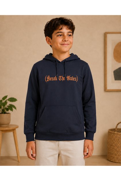 Boys' Text Printed Hooded Kangaroo Pocket Long Sleeve Casual Sweatshirt Hoodie 2-15 Years
