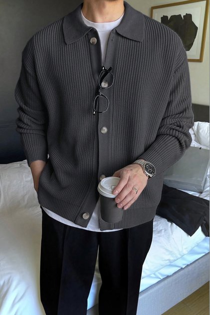Men's Polo Neck Oversize Knitwear Cardigan