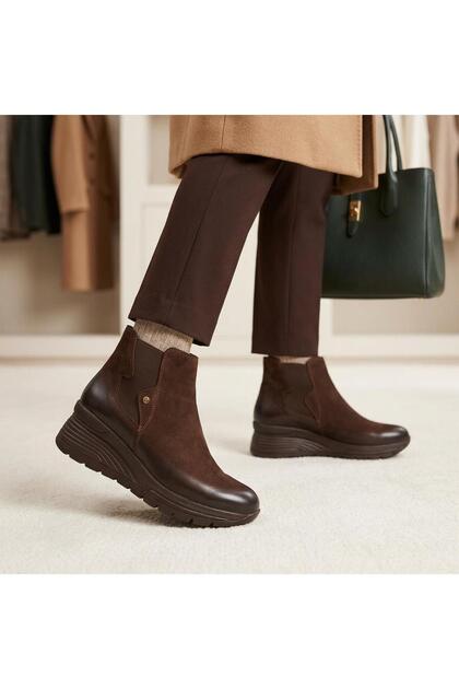 2313034K Women's Genuine Leather Airflow System Wedge Heel Zippered Short Boots