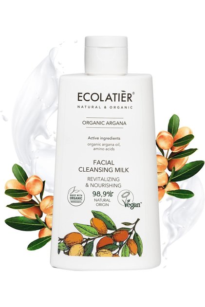 Revitalizing & Nourishing Facial Cleansing Milk with Organic Argan Oil, 250ml | 98.9% Natural, Vegan | Gentle Makeup Remover & Hydrating Cleanser for Dry & Sensitive Skin
