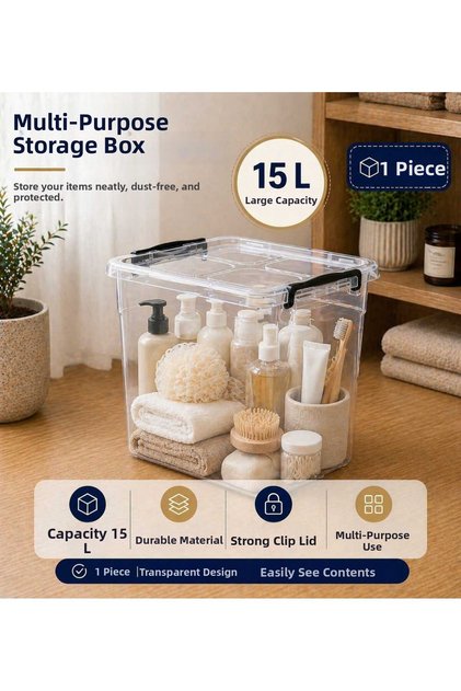 15 Liters Plastic Vertical Deep Storage Organization and Storage Box with Locking Lid 1Pc