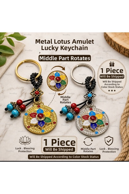 Metal Lotus Talisman Lucky Keychain Decorative Keychain with Rotating Lotus Figure 1 Piece