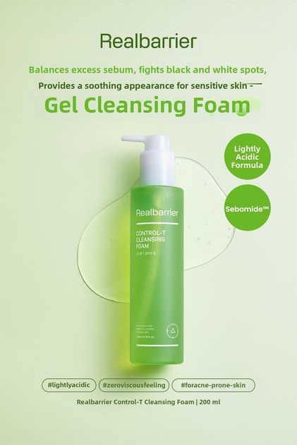 Excess Sebum, Anti-Black and White Spot Gel Cleansing Foam Realbarrier Control-T Cleansing Foam