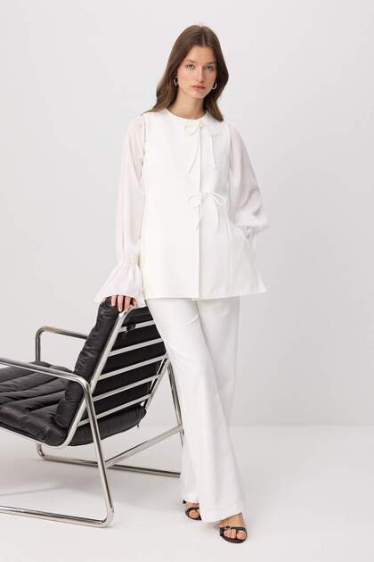 White Vest Pants Woven Bottom - Top Set Tctss26Us00003