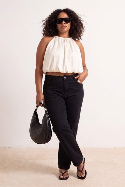 Siyah Yüksel Bel 90'lar Straight Fit %100 Pamuk Non-Stretch Büyük Beden Jeans TBBAW26CJ00052