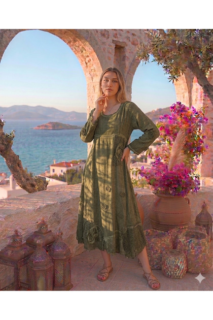 Antique Look Stonewashed Cotton Authentic Long Dress
