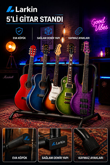 Larkin GS500 Dayanıklı ve Sağlam 5'li (Beşli) Çoklu Gitar Standı