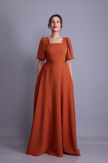 Cinnamon Balloon Sleeve Square Neck Maxi Dress