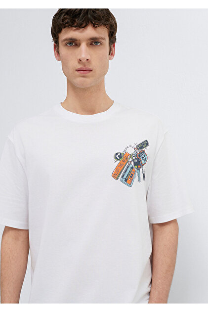 Mavi Keychain Printed White T-Shirt Loose Fit / Relaxed Fit