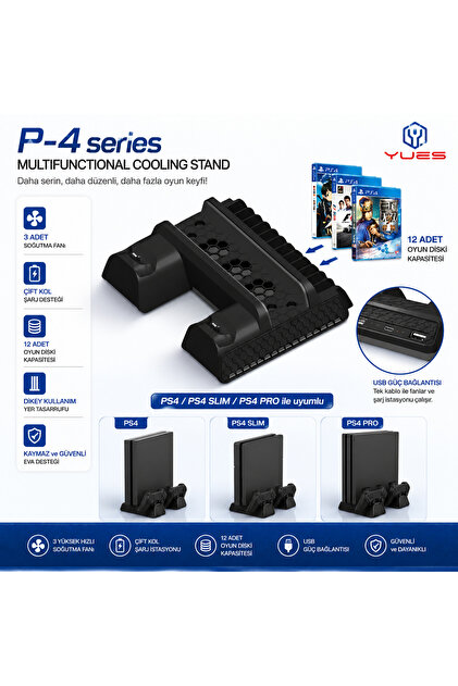 PS4セット　美品 YUES Ps4 Multi Fonksiyonel Stand Fanlı Oyun Stand Şarj Standı (PS4