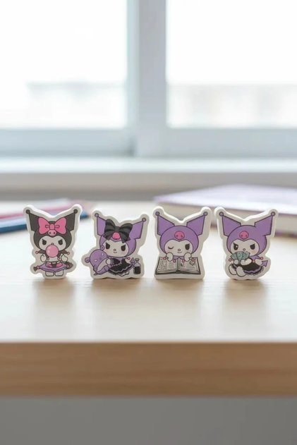 Sanrio Licensed Kuromi Shaped Eraser Set – 4-Piece Figure