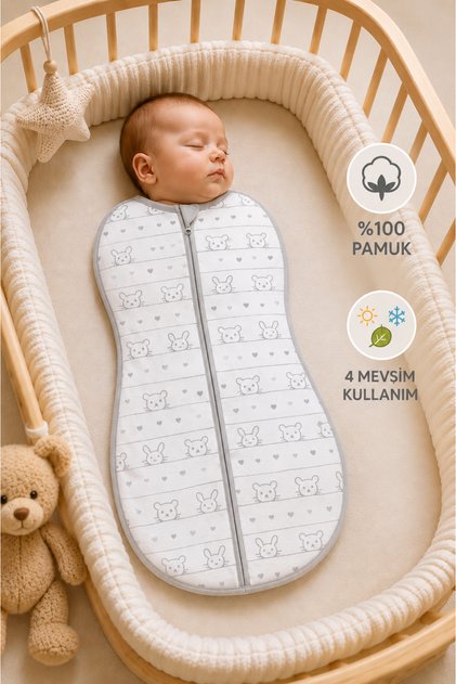 100% Cotton Organic Soft Combed Cotton Sleeping Bag Newborn Zippered Swaddle 60X35 cm