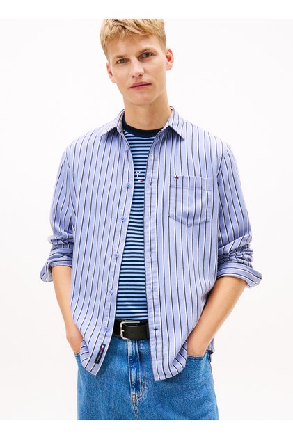 Regular Fit Mavi Çizgili Erkek Gömlek DM0DM22406C5X Mavi Gömlek