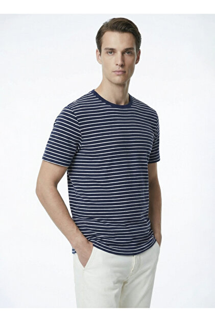 Fabrika Lacivert Erkek Slim Fit Çizgili T-Shirt F6SM-TST 2996