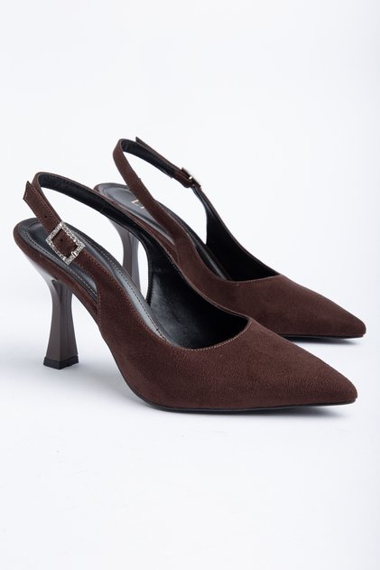 Women's Bitter Brown Suede Buckle Pointed Toe Stylish Heeled Shoes