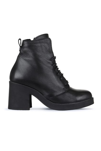 Black Leather Women's Heeled Boots 01Wz7107