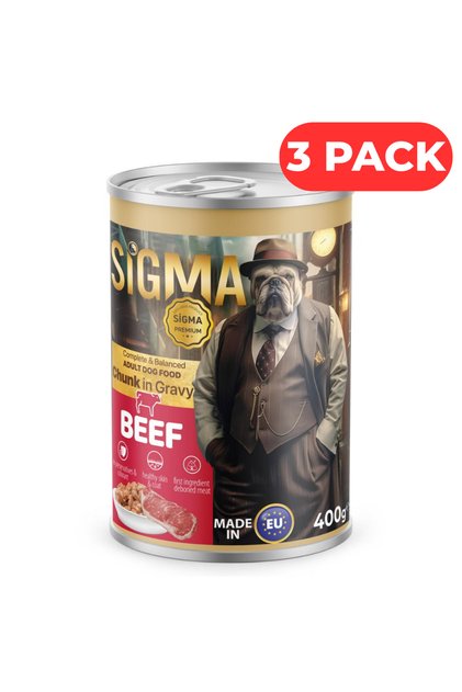 Set 3 x Hrana umeda caini adulti, Sigma, vita bucati in sos, 400 g, premium, gust intens, energie