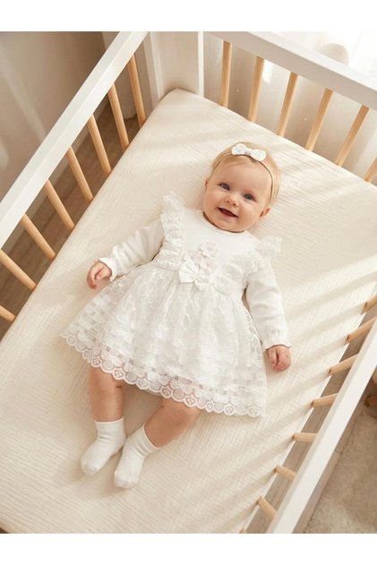 Baby Girl Religious Ceremony Dress with Bandana and Lace ELB1066