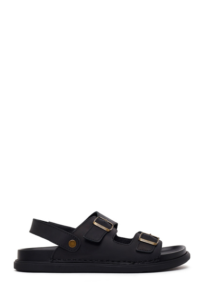 Men's Black Double Buckle Nubuck Leather Sandals 26Sfd6256V3