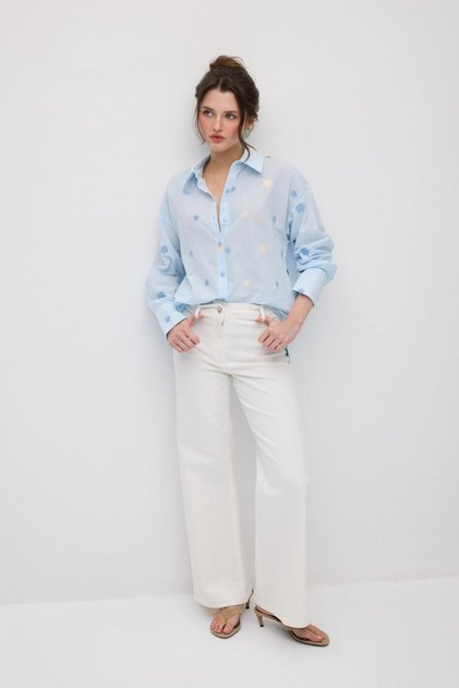 Wide-Leg Denim Trousers - White