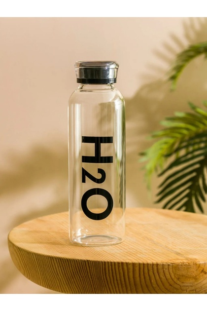 H2O 1 Lt Borosilicate Glass Flask Heat Resistant Large Size Flask Gray
