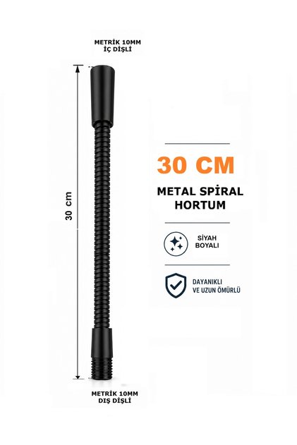 Metal Spiral Hortum (30cm-8mm) Siyah Masa lambası Aplik vb için (M10)