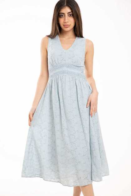 Sleeveless V-Neck Midi Dress with Cutouts