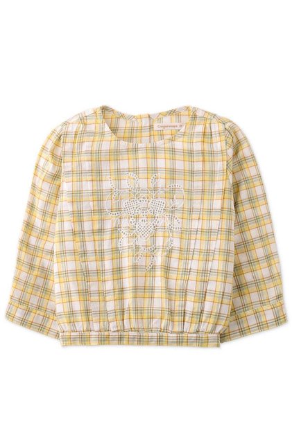 Girls' Long Sleeve Checkered Blouse with Front Print