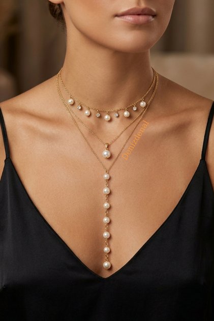 Y Necklace Multi Style 3-Piece Pearl Necklace Gold
