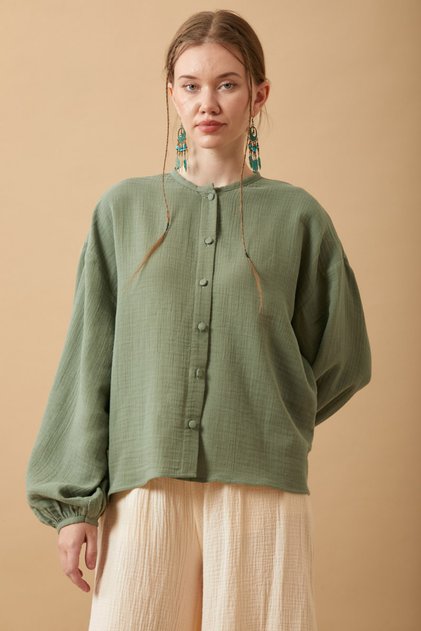 Judge Collar Muslin Shirt Dark Mint