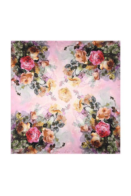 Pink Camellia Patterned Sura Silk Scarf