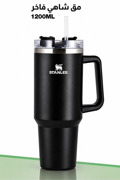 STANLEE 1200ML Vacuum Flask Tumbler Stainless Steel Travel Mug with Handle & Straw, Vacuum camping Flask, (Black)